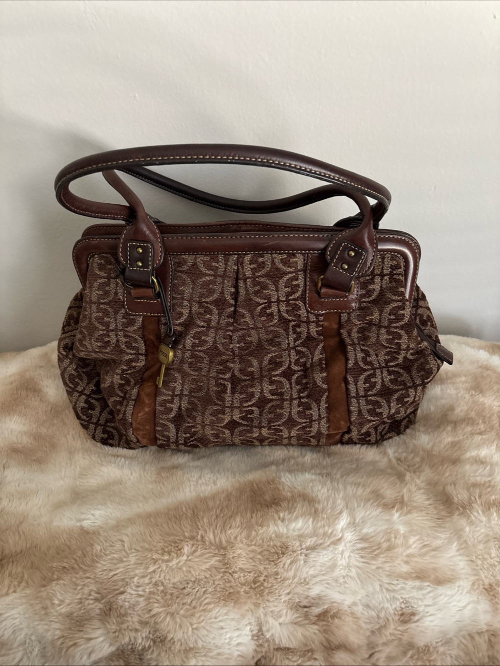 Brown Patterned Fossil Women's Doctor style Satchel Handbag shoulder bag